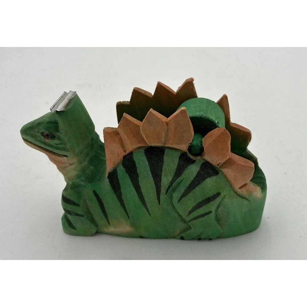 dinosaur head shape Tape Dispenser desk top wood carving